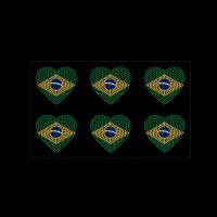 Coração Brasil em cartela c/ 6 pçs - Ref: 6089