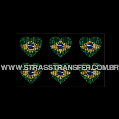 Coração Brasil em cartela c/ 6 pçs - Ref: 6089