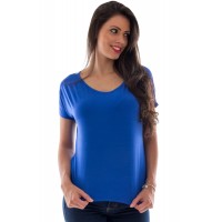 Blusa Feminina Ampla Gola Canoa Azul